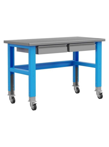 Промышленный металлический стол на колесах 1500 мм Верстакофф PLC 2 выдвижных ящика 115012