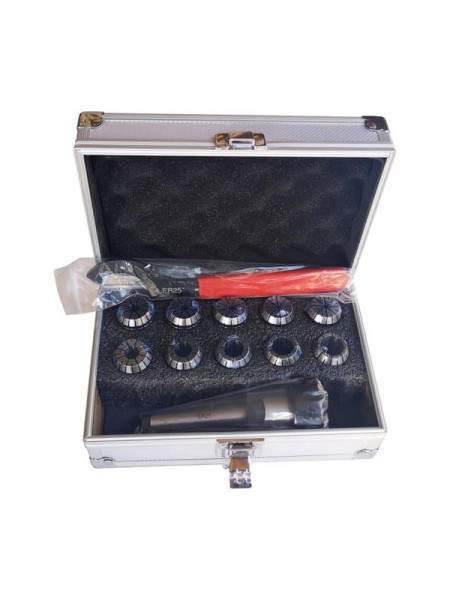 Цанговый патрон ER25 MT3 с набором цанг из 10 шт (3-16 мм) MetalMaster 19609