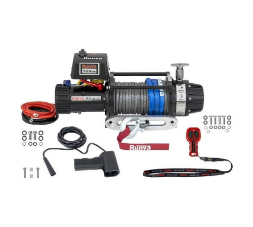 Электрическая лебёдка RUNVA 12V 9500 lbs 4350 кг влагозащищенная, комбин. роспуск, синт. трос EWB9500MAX-Q-SSRMAC