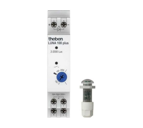 Фотореле Theben LUNA 108 plus EL, 230В, 16А, 2.6кВт, 2-2000люкс, IP20, датчик врезного монтажа IP66 1080900