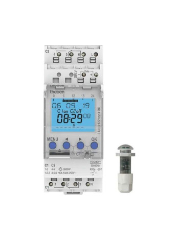 Фотореле с таймером Theben LUNA 122 top3 RC EL, 110-230VAC/16А/2,6кВт, 2 канала, датчик врезного монтажа IP65 1220230