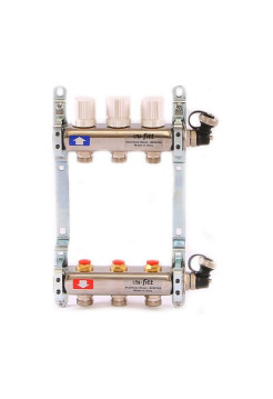 Коллекторная группа Uni-Fitt 1х3/4, 3 выхода, с регулировочными и термостатическими вентилями, нержавеющая сталь 451I4303