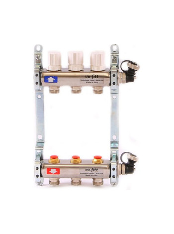 Коллекторная группа Uni-Fitt 1х3/4, 3 выхода, с регулировочными и термостатическими вентилями, нержавеющая сталь 451I4303