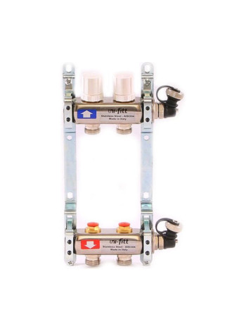 Коллекторная группа 1х3/4, 2 выхода, с регулировочными и термостатическими вентилями, нерж. сталь Uni-Fitt 451I4302