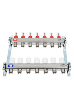 Коллекторная группа 1х3/4, 7 выходов, с расходомерами и термостатическими вентилями, нерж. сталь Uni-Fitt 450I4307