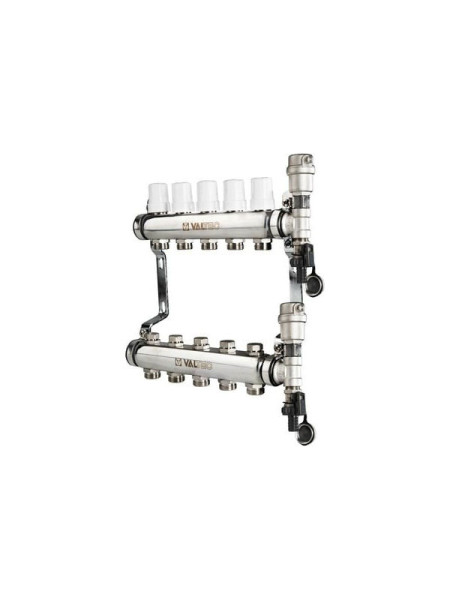 Коллекторная группа из нержавеющей стали с термостатическими клапанами в сборе, 1х10 вых. Евроконус 3/4 VALTEC VTc.588.EMNX.0610