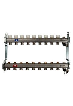 Коллектор из нержавеющей стали без расходомеров, с клапаном выпуска воздуха и сливом STOUT 9 выходов SMS-0932-000009