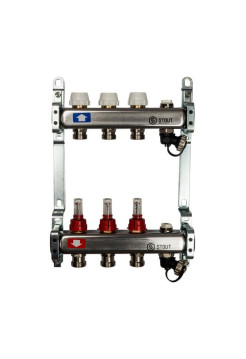 Коллектор из нержавеющей стали с расходомерами, с клапаном вып. воздуха и сливом 3 вых. STOUT SMS-0927-000003