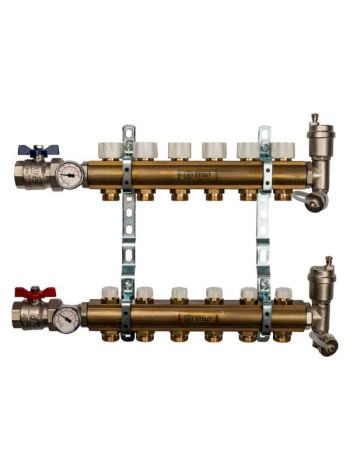Распределительный коллектор из латуни без расходомеров 6 вых. STOUT SMB 0468 000006