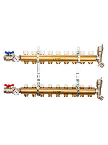 Распределительный коллектор из латуни без расходомеров 9 вых. STOUT SMB 0468 000009