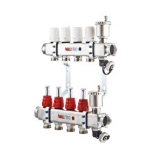 Коллекторная группа VALTEC 1x10 выходов евроконус 3/4" нержавеющая сталь со встроенными расходомерами в сборе VTc.586.EMNX.0610