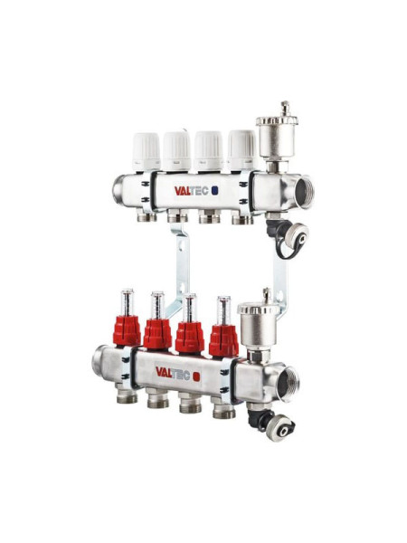 Коллекторная группа VALTEC 1x10 выходов евроконус 3/4" нержавеющая сталь со встроенными расходомерами в сборе VTc.586.EMNX.0610