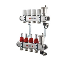 Коллекторная группа VALTEC 1x11 выходов евроконус 3/4" нержавеющая сталь со встроенными расходомерами в сборе VTc.586.EMNX.0611