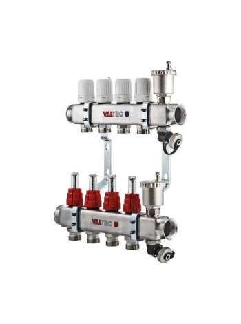 Коллекторная группа VALTEC 1x11 выходов евроконус 3/4" нержавеющая сталь со встроенными расходомерами в сборе VTc.586.EMNX.0611