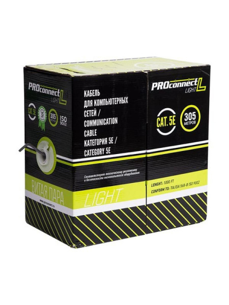 Кабель PROconnect витая пара LIGHT FTP 4PR 26AWG, CCA, CAT5, бухта 305 м 01-0148-3