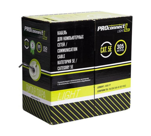 Кабель PROconnect витая пара LIGHT FTP 4PR 26AWG, CCA, CAT5, бухта 305 м 01-0148-3