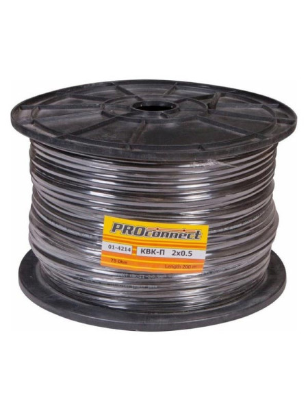 Кабель PROconnect КВК-П-2 +2x0,50 кв.мм Cu/Cu черный бухта 200 м 01-4214