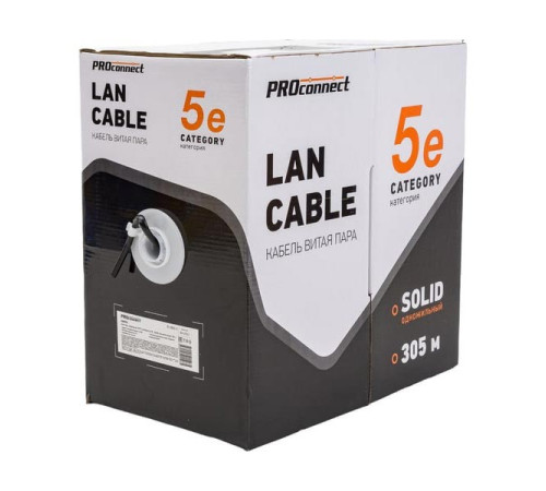 Кабель PROconnect витая пара UTP 4PR 24AWG, CCA, CAT5e, PE, бухта 305 м, черный OUTDOOR 01-0045-3