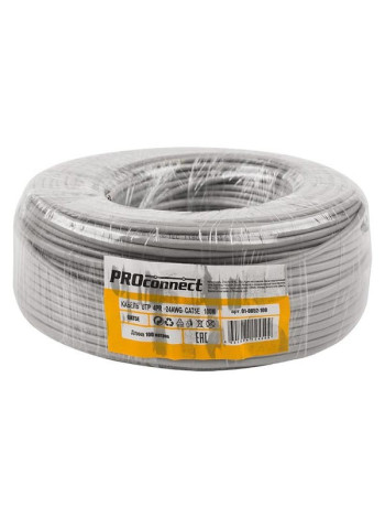 Кабель PROconnect UTP 4PR 24AWG, CU , CAT5E, 100 МГц, PVC, серый, бухта 100 м 01-0052-100