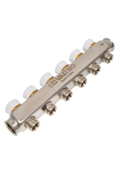 Коллекторный блок с ручным регулировочным клапаном VALTEC 1х6 выходов Евроконус 3/4 VTc.582.EMNX.0606