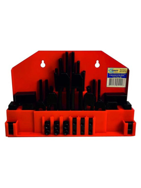 Набор станочного крепежа и прижимов из 58 предметов Т-паз 10 мм, М8, металл. футляр GRIFF b275510