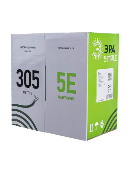 Кабель витая пара ЭРА U/UTP 4x2x25AWG Cat5e CCA PVC 305м SIMPLE 2/30 Б0044435