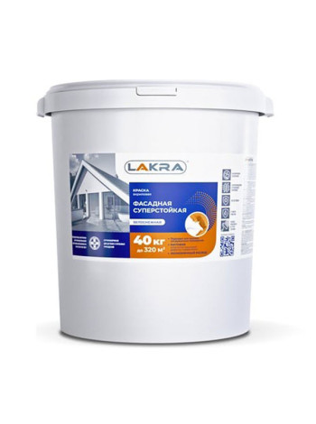 Фасадная краска ЛАКРА акриловая, суперстойкая, белоснежная, 40 кг 8306526 ЛА-00000096