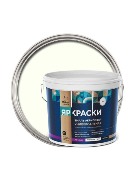 Универсальная акриловая эмаль ЯРОСЛАВСКИЕ КРАСКИ белая матовая, ведро 12 кг, О05248