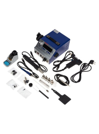 Паяльная станция REXANT с феном, паяльником и демонтажным паяльником с оловоотсосом, r048k 12-0736