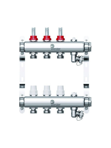 Коллектор в сборе Wester нержавеющая сталь, 1"-3/4", с расходомерами, на 3 выхода 0-32-1815