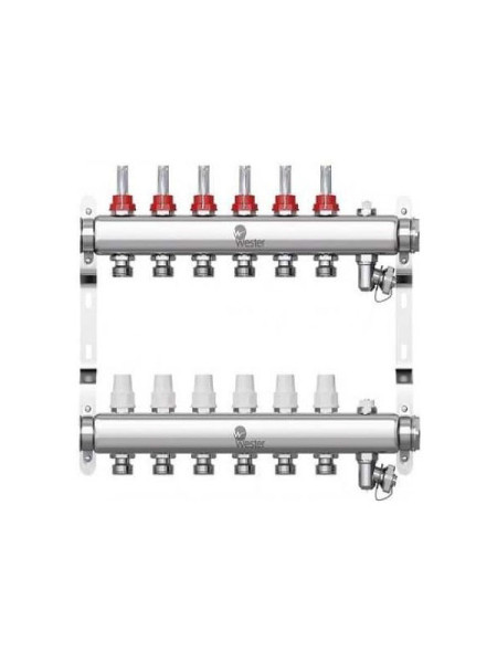 Коллектор в сборе Wester нержавеющая сталь, 1"-3/4", с расходомерами, на 6 выходов 0-32-1830