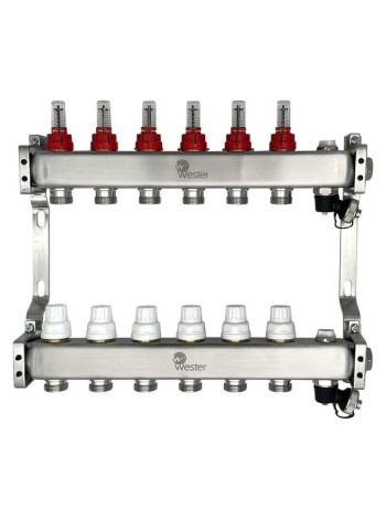 Коллектор нерж. Wester MUFS 1"-3/4 в сборе с расходомерами на 6 выходов 0-32-1508