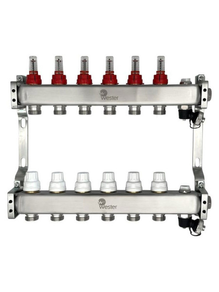 Коллектор нерж. Wester MUFS 1"-3/4 в сборе с расходомерами на 6 выходов 0-32-1508