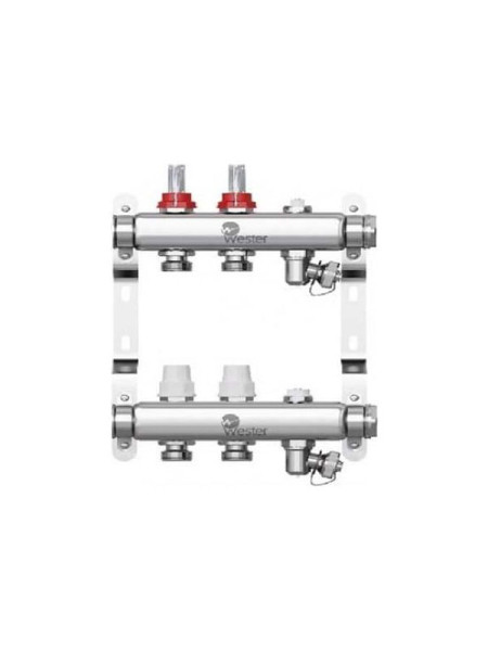 Коллектор в сборе Wester нержавеющая сталь, 1"-3/4", с расходомерами, на 2 выхода 0-32-1810