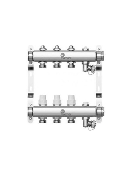 Коллектор в сборе Wester нержавеющая сталь, 1"-3/4", на 3 выхода, с 2 заглушками 0-32-1870