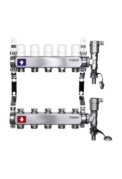 Коллекторная группа для отопления в сборе TEBO из нержавеющей стали, 1"х3/4", 8 выходов T-КГ.200.1.8.34.CN