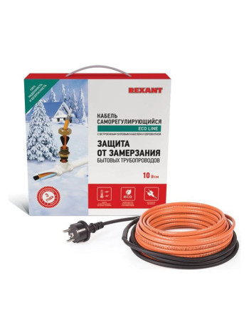 Комплект нагревательного саморегулирующегося кабеля REXANT 10HTM2-CT, пищевой, 8м/80Вт в трубу 51-0604