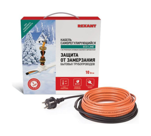 Комплект нагревательного саморегулирующегося кабеля REXANT 10HTM2-CT, пищевой, 20м/200Вт в трубу 51-0607