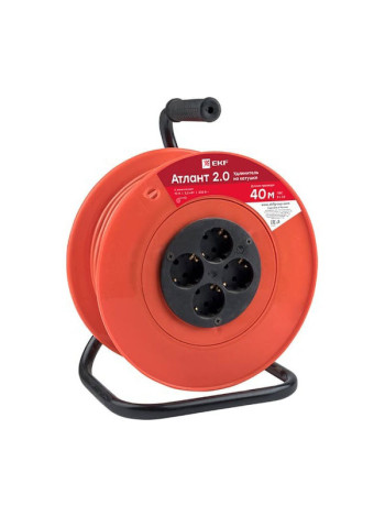 Удлинитель EKF Атлант 2.0, на катушке, 4 гнезда, 40 м, ПВС 3х1,0, 10А/2,2кВт, PROxima UKA02-10-310-4-40