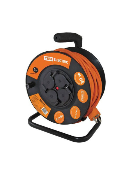 Силовой удлинитель TDM УКз16-004 IP44, 4 места/30м, ПВС 3х1,5 SQ1301-0541