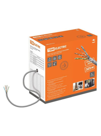 Кабель витая пара народный TDM F/UTP Cat 5e 4х2х24AWG CCA 305м ПВХ, серый SQ0107-0112