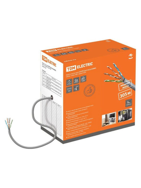 Кабель витая пара народный TDM F/UTP Cat 5e 4х2х24AWG CCA 305м ПВХ, серый SQ0107-0112