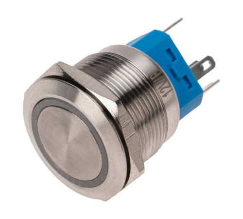 Антивандальная кнопка REXANT ø22, 12в, led, без фиксации, 5с, off-(on)/on-(off), синяя подсветка 10 шт 36-3511