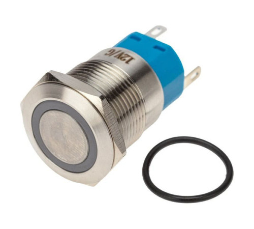 Антивандальная кнопка REXANT ø19, 12в, led, с фиксацией, 5с, off-on/on-off, зеленая подсветка 36-3423