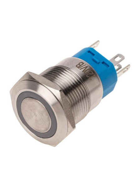 Антивандальная кнопка REXANT диаметр 19, 250в, фиксация, (5с), off-on/on-off, подсветка синяя, 10 штук 36-3441 Антивандальная кнопка REXANT диаметр 19, 250в, фиксация, (5с), off-on/on-off, подсветка синяя, 10 штук 36-3441