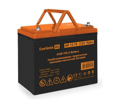 Аккумуляторная батарея HR 12-75 12 V, 75 A*h, под болт М6 ExeGate 282984