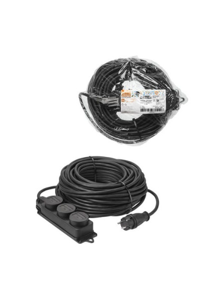 Силовой удлинитель-шнур TDM каучук, кг, ip44, 3 гнезда, с заземлением, 4000 вт, 40 м, народный SQ1307-0249