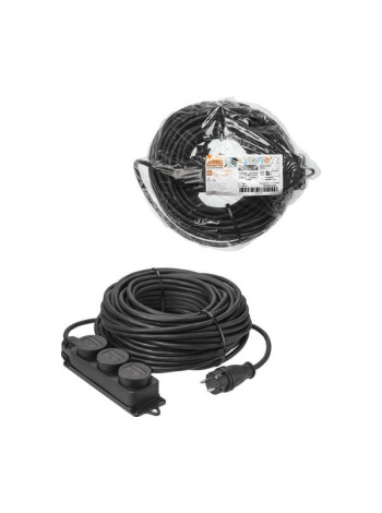 Силовой удлинитель-шнур TDM каучук, кг, ip44, 3 гнезда, с заземлением, 4000 вт, 50 м, народный SQ1307-0250