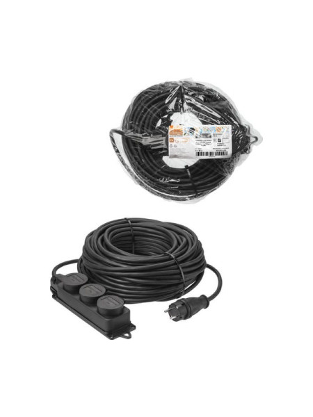 Силовой удлинитель-шнур TDM каучук, кг, ip44, 3 гнезда, с заземлением, 4000 вт, 50 м, народный SQ1307-0250