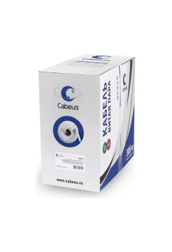 Кабель витая пара Cabeus экранированная ftp (f/utp), категория 5e, 4 пары (24 awg), одножильный, серый, экран - фольга, lszh, нг(а)-hf, (100 м) FTP-4P-Cat.5e-SOLID-LSZH-GY-100
